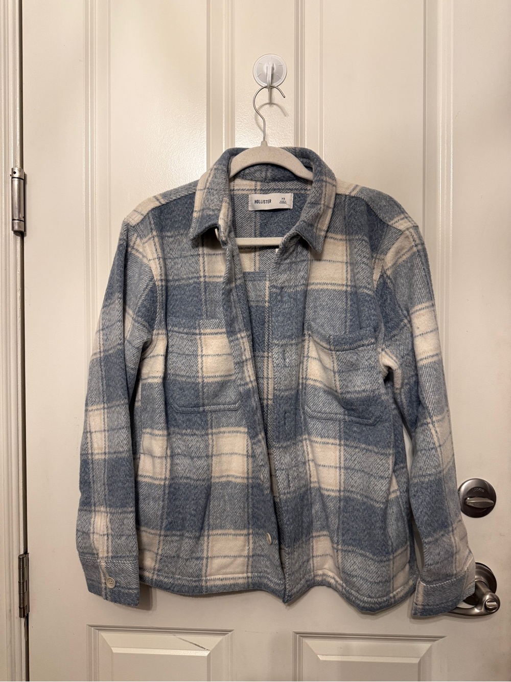 Hollister Blue & Cream Plaid Shacket Jacket - Mens